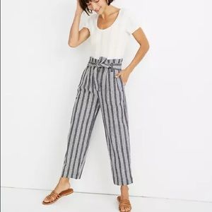 Madewell Paperbag Pants in Deep Indigo Stripe